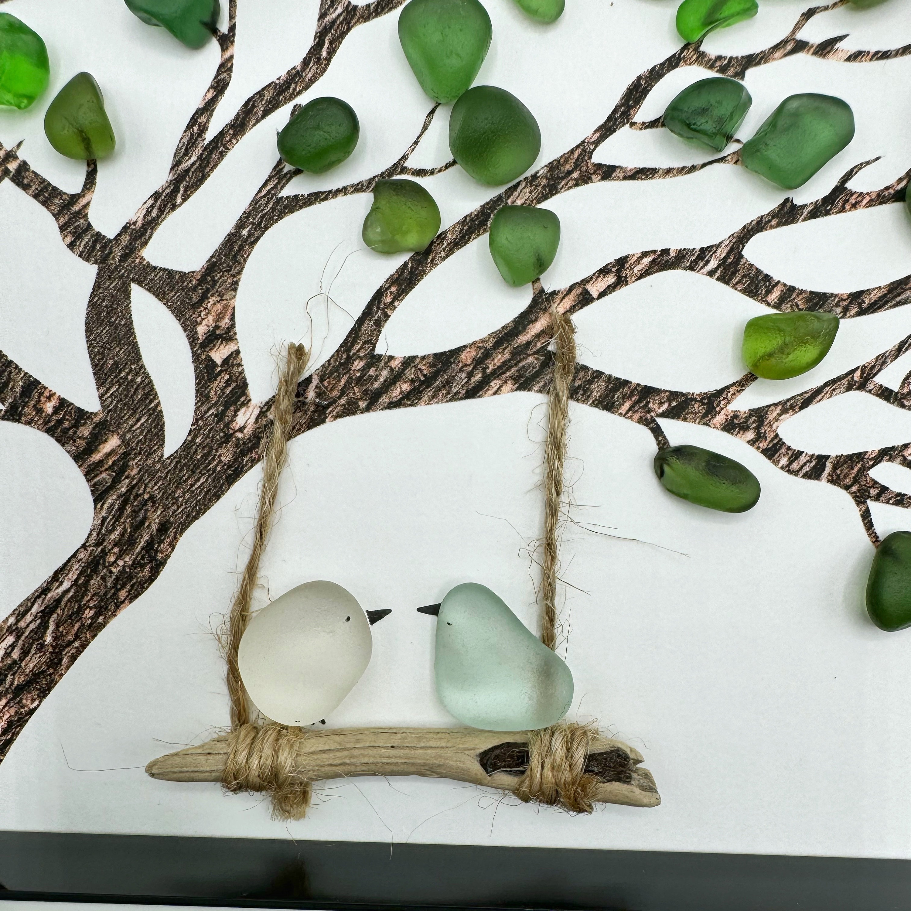 Seaglass Birds Tree Swing Art: Northumberland Beach Finds, Coastal
