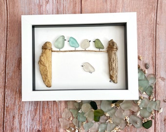 Seaglass Bird Wall Art: Handmade Coastal 3D Picture