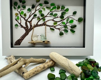 Seaglass Birds Tree Swing Art: Northumberland Beach Finds, Coastal Decor