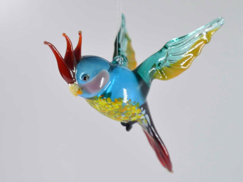 Cockatoo, Cockatoo, Parrot, Parrot, Glass Figure, Handmade, Glass Animals, Murano Glass, Hanging, For hanging image 5