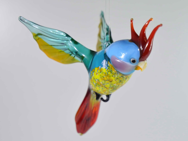 Cockatoo, Cockatoo, Parrot, Parrot, Glass Figure, Handmade, Glass Animals, Murano Glass, Hanging, For hanging image 7