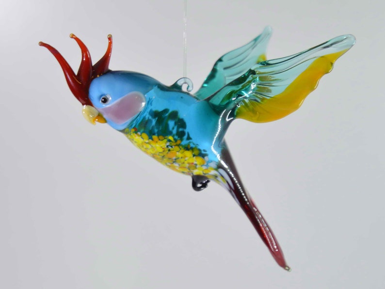 Cockatoo, Cockatoo, Parrot, Parrot, Glass Figure, Handmade, Glass Animals, Murano Glass, Hanging, For hanging image 1