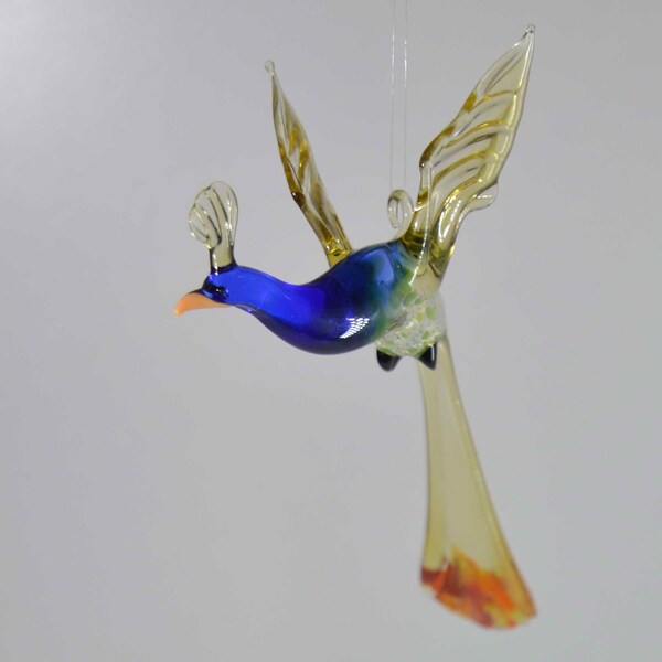 Pavo real, Pavo real, Figura de vidrio, Hecho a mano, Animales de cristal, Cristal de Murano, Para colgar, Para colgar