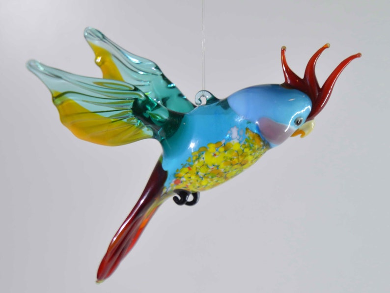 Cockatoo, Cockatoo, Parrot, Parrot, Glass Figure, Handmade, Glass Animals, Murano Glass, Hanging, For hanging image 2
