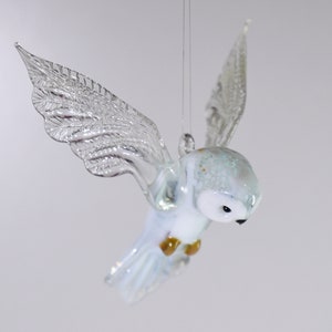 Schnee-Eule, Eule, Snowy owl, Owl, Glasfigur, Handarbeit, Glastiere, Muranoglas, Zum Aufhängen, For hanging