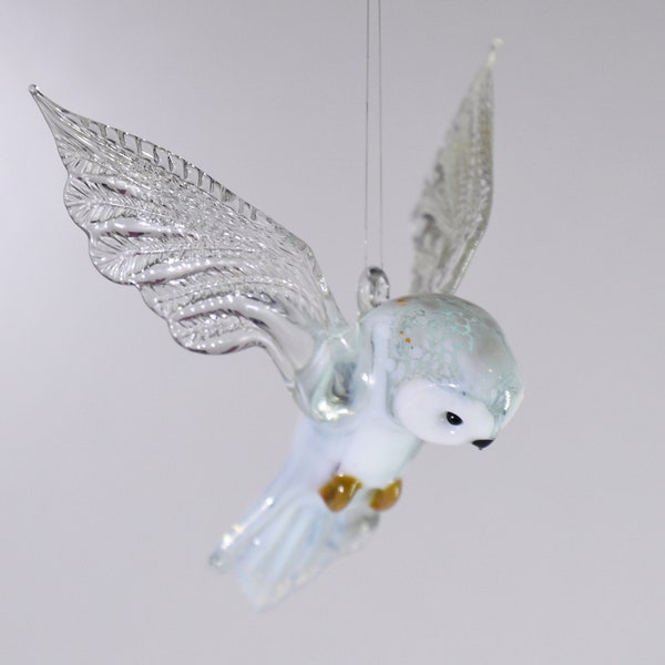 Schnee-Eule, Eule, Snowy owl, Owl, Glasfigur, Handarbeit, Glastiere, Muranoglas, Zum Aufhängen, For hanging