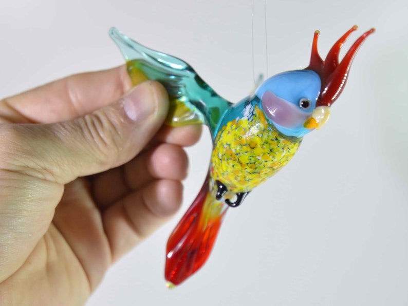 Cockatoo, Cockatoo, Parrot, Parrot, Glass Figure, Handmade, Glass Animals, Murano Glass, Hanging, For hanging image 8