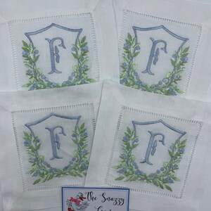 Berry Crest Monogrammed Linen Cocktail Napkins