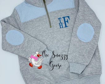 Youth Pullover Monogrammed with Seersucker Accents