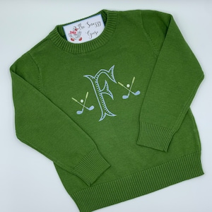 Classic Crewneck Sweater with Golf Clubs and Monogrammed Initial