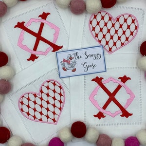 Valentine&#39;s Embroidered Hemstitched Cocktail Napkins