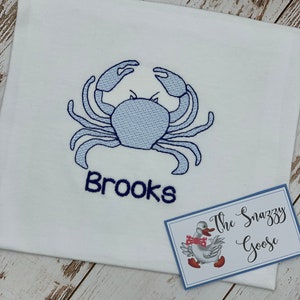 Kids Embroidered Watercolor Blue Crab Shirt