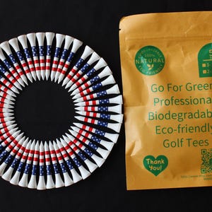 National Patriotic Flag Bamboo Golf Tees - 3 1/4 inch - 50 Tees Professional Biodegradable Eco-Friendly Buy and Get Free Gift