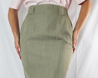 vintage 80s beige green short business skirt size S 80s retro skirt beige green short size 36