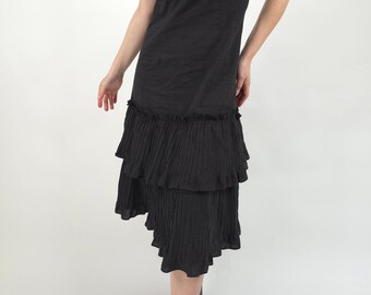 vintage 90s black linen summer dress size M-L 90er Jahre Retro Sommerkleid schwarz Leinen Größe 40