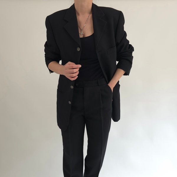 vintage 80s black ripped suit size S 80s retro suit black