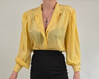 blusa vintage 80s seda amarilla talla M blusa retro 80s seda amarilla