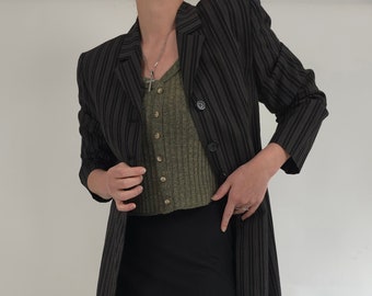 vintage 90s long black stripes business blazer size M-L 90er Jahre Retro Jackett schwarz Streifen