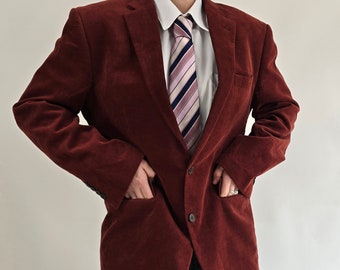 vintage années 90 hommes rouges cordon blazer taille M-L années 90 veste rétro homme velours côtelé rouge taille 50