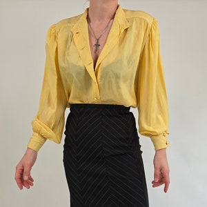 vintage 80s yellow silk blouse size M 80er Jahre Retro Bluse gelb Seide