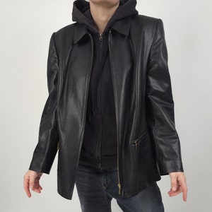 Veste en similicuir classique noire végétalienne vintage des années 80 taille L Veste en similicuir rétro des années 80 classique noire pour femme taille 44