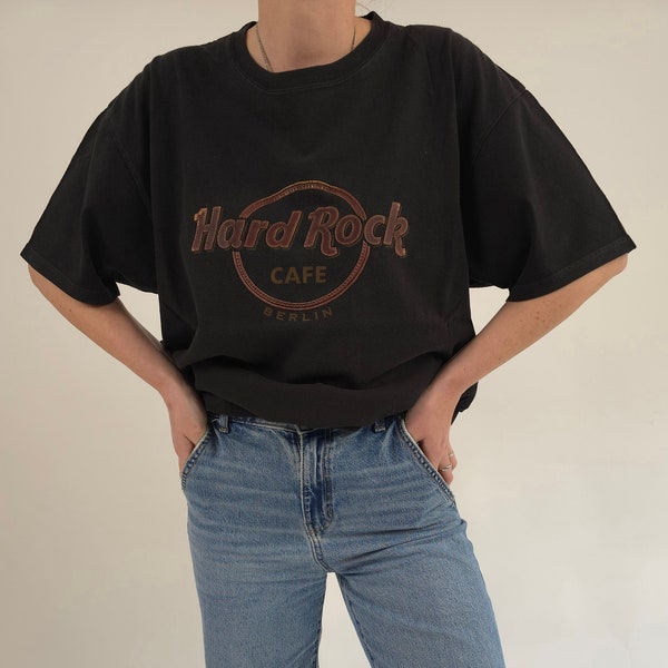 vintage 90s black Hard Rock Cafe Berlin shirt size L 90er Jahre Retro T-Shirt Oldschool schwarz Motiv