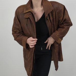 veste en cuir marron vintage des années 80 taille M-L veste en cuir rétro des années 80 marron taille 42