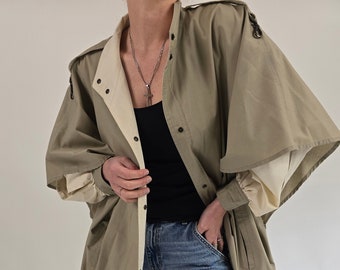 vintage 90s beige poncho jacket size M 90er Jahre Retro Jacke beige