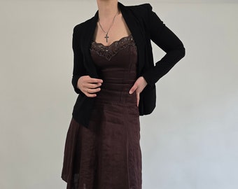 vintage 90s brown lace sequins dress size S 90er Jahre Retro Trägerkleid braun Spitze Pailletten Größe 36