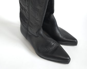 vintage 80s black leather western boots 80er Jahre Retro Lederstiefel schwarz Größe 40
