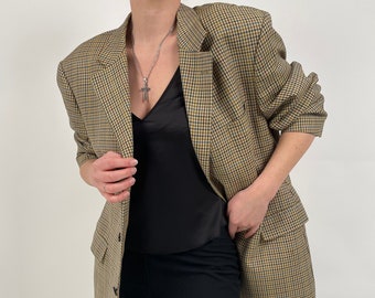 vintage 80s beige checked men blazer size XL 80er Jahre Retro Herren Sakko beige kariert