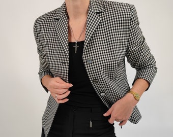 vintage 80s black white checked blazer size M 80s retro blazer black white checked size 40