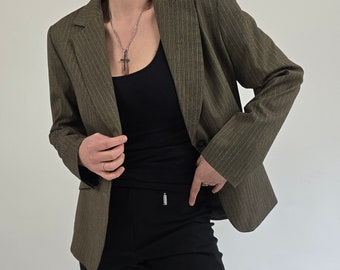 vintage 90s brown Mexx pinstripes blazer size L 90er Jahre Retro Blazer braun Nadelstreifen Größe 44