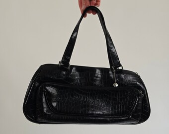 vintage 90s black leather bag 90er Jahre Retro Tasche schwarz
