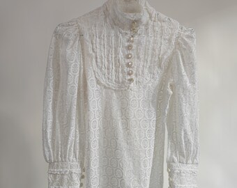 vintage 80s antique white lace blouse size XS 80er Jahre Retro Bluse antik weiß Spitze Barock