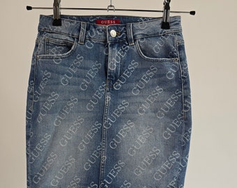 vintage 90s y2k Guess jeans skirt size XS 90er Jahre Retro Jeansrock bedruckt