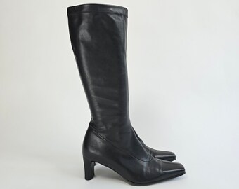 bottes en cuir noir vintage des années 90 taille UK5 bottes en cuir rétro des années 90 taille noire 38