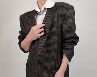 vintage 80s green checked blazer size XL 80er Jahre Retro Blazer grün kariert