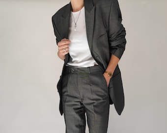 vintage 80s simple grey men business suit size M-L 80er Retro Herren Anzug grau Größe 98