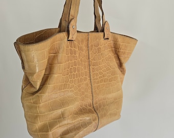 vintage 90s beige brown Furla leather bag shopper 90er Jahre Retro Ledertasche braun beige Leder