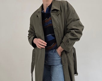 vintage 80s khaki trenchcoat size L 80er Jahre Retro Mantel grau grün Größe 25