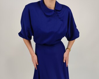 vintage années 80 robe bleue taille S-M 80s robe rétro bleu violet asymétrique