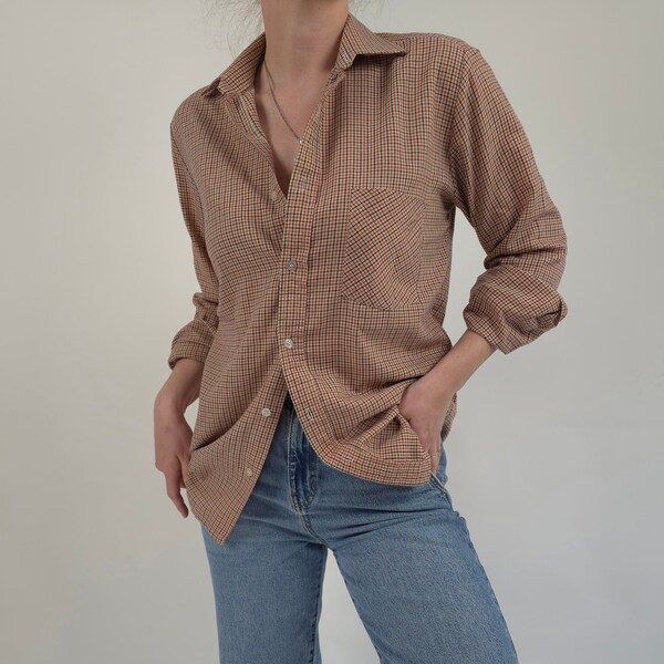 vintage 90s beige black red checked shirt size M-L 90er Jahre Retro Hemd beige schwarz rot kariert