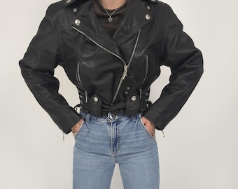 Vintage 80s Short Black Motorbike Leather Jacket Size M 80s Retro Leather  Jacket Motorcycle Black Belt Short - Etsy