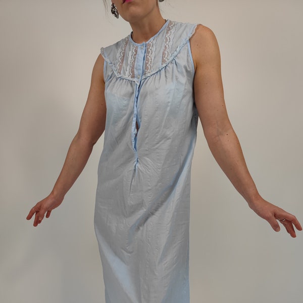 vintage 80s blue long lace nightgown size M 80s retro nightgown lace blue long sleeveless size 42