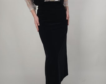 vintage 80s black long velvet skirt size S-M 80s retro skirt velvet long black size 38