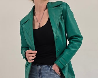 vintage 80s green leather jacket size M 80er Jahre Retro Lederjacke grün