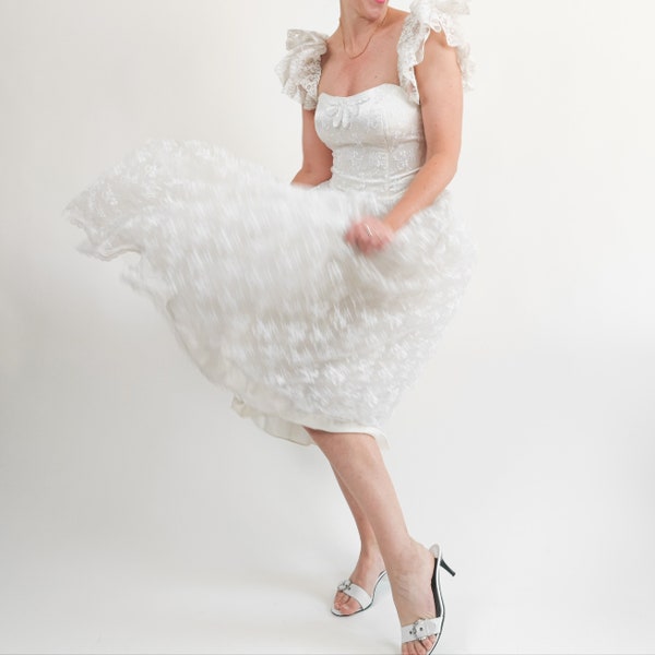 vintage 80s gunne sax white wedding dress size S 80er Jahre Retro Brautkleid Tüll weiß Gunne Sax Größe 7