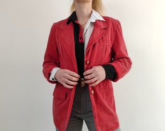 vintage 80s red jeans jacket size M 80s retro denim jacket red size 40