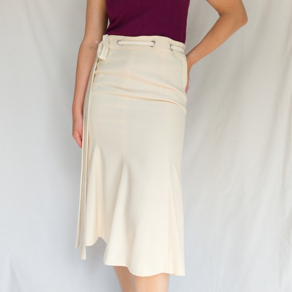 vintage 90s cream skirt size S-M 90s retro skirt cream white flared